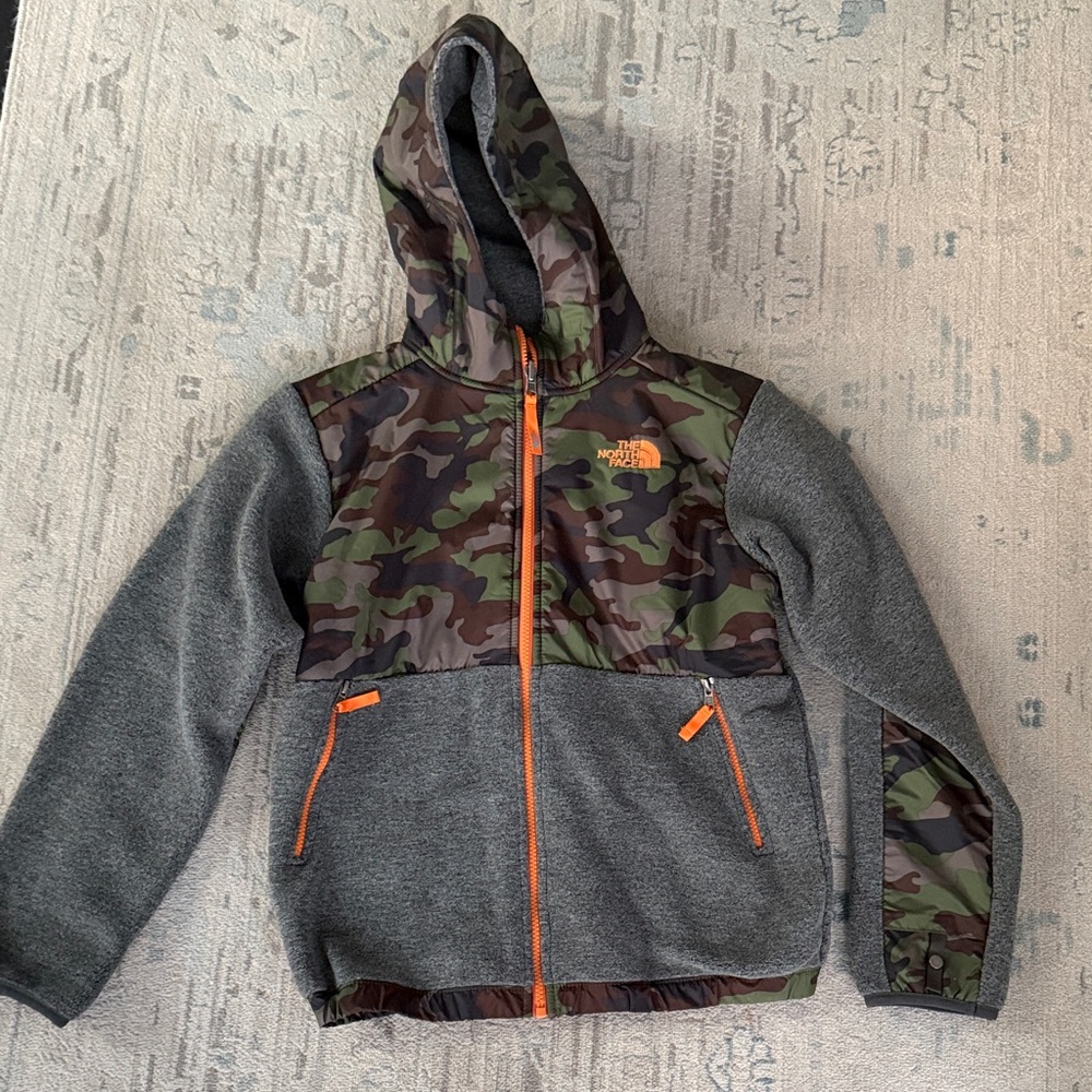 The North Face Kids Green Camo and Gray Hoodie